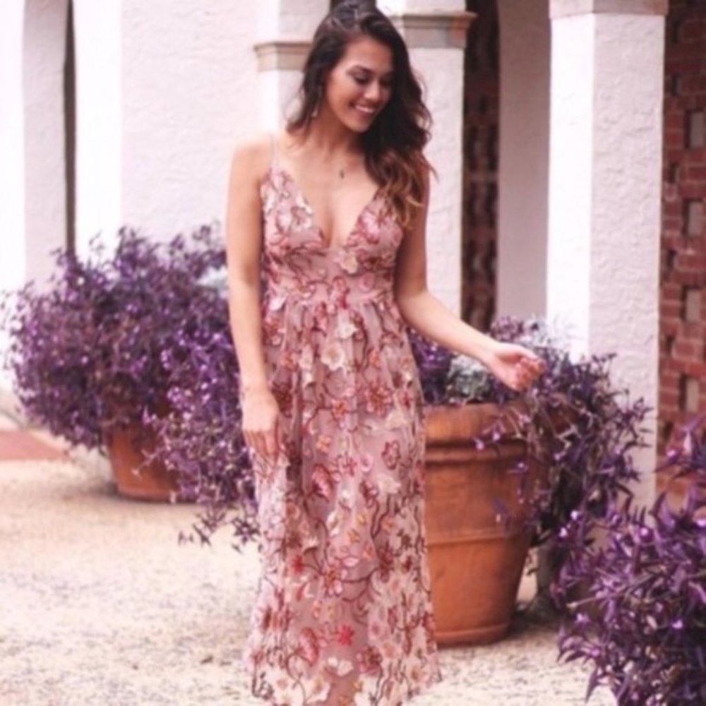 For Love & Lemons Botanic Midi Dress - Nude
